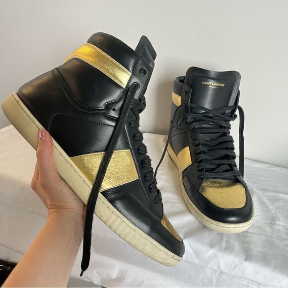 SAINT LAURENT Signature Court Classic SL/10H Black Leather Hi-Top Sneakers Sz 12 - Picture 1 of 16